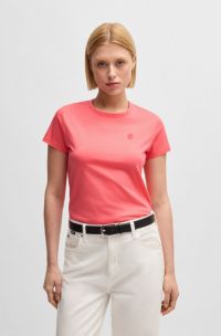 Mercerised-cotton T-shirt with logo motif, Coral