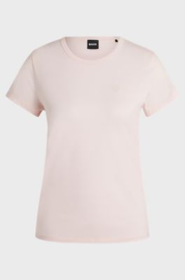 Mercerised-cotton T-shirt with logo motif, Light Pink