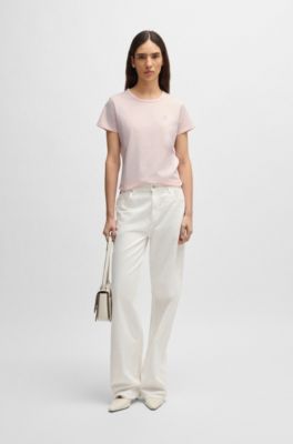 T-shirt in cotone mercerizzato con grafica con logo, Rosa chiaro