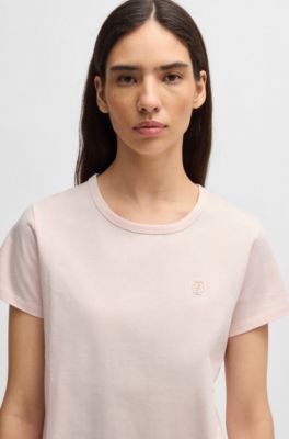 T-shirt in cotone mercerizzato con grafica con logo, Rosa chiaro