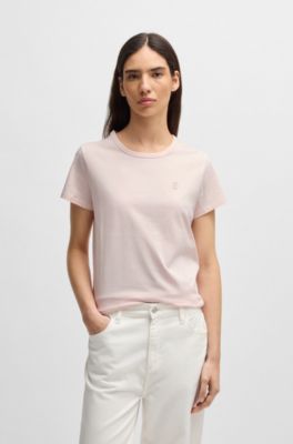 T-shirt in cotone mercerizzato con grafica con logo, Rosa chiaro