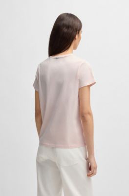 T-shirt in cotone mercerizzato con grafica con logo, Rosa chiaro