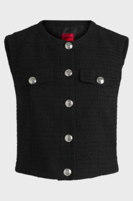 Regular-fit waistcoat in boucl&eacute; fabric, Black