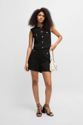 Regular-fit waistcoat in boucl&eacute; fabric, Black