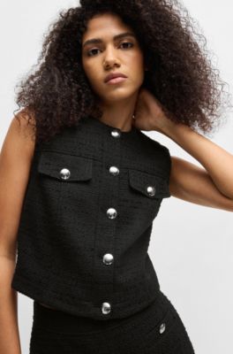 Regular-fit waistcoat in boucl&eacute; fabric, Black