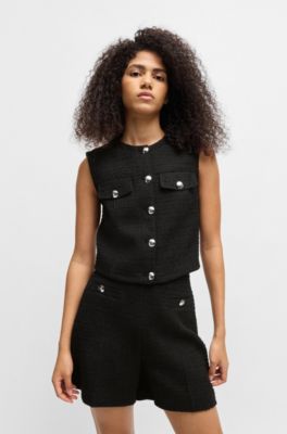Regular-fit waistcoat in boucl&eacute; fabric, Black