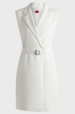 Robe style veste avec ceinture &agrave; boucle, Blanc
