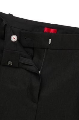 리넨 블렌드 레귤러 핏 팬츠, 블랙
