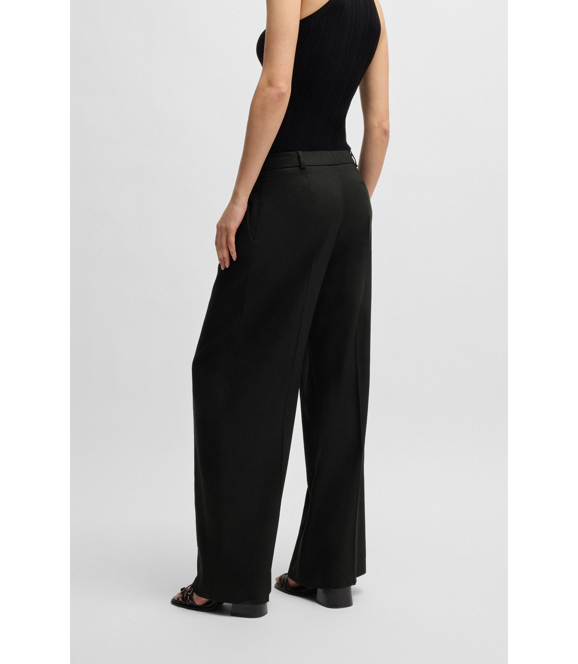 HUGO - Regular-fit trousers in a linen blend - Black