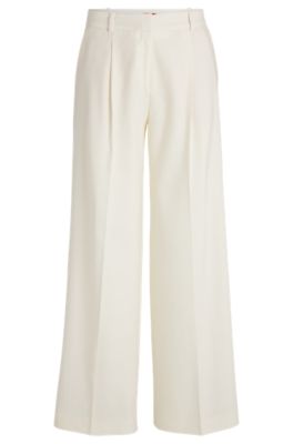 리넨 블렌드 레귤러 핏 팬츠, 화이트