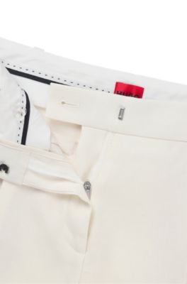 리넨 블렌드 레귤러 핏 팬츠, 화이트