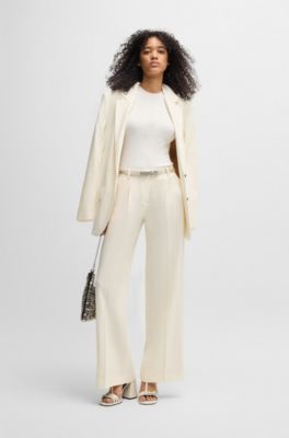 Regular-fit trousers in a linen blend, White