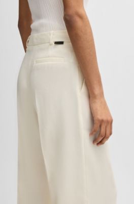 Regular-fit trousers in a linen blend, White