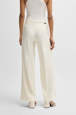 Regular-fit trousers in a linen blend, White