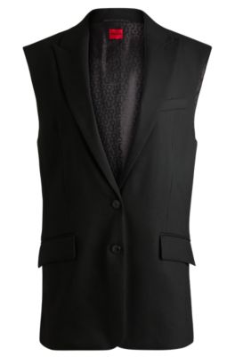 Oversized-fit sleeveless blazer in a linen blend, Black