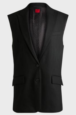 Oversized-fit sleeveless blazer in a linen blend, Black