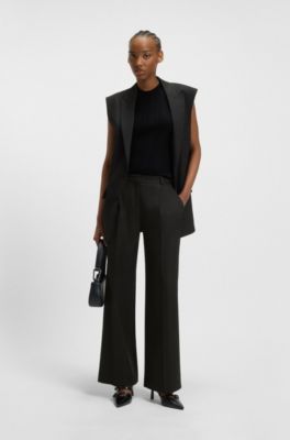 Oversized-fit sleeveless blazer in a linen blend, Black