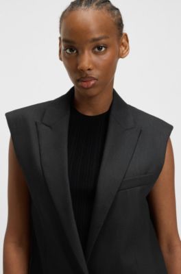 Oversized-fit sleeveless blazer in a linen blend, Black
