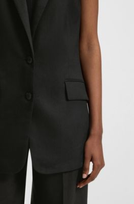 Oversized-fit sleeveless blazer in a linen blend, Black