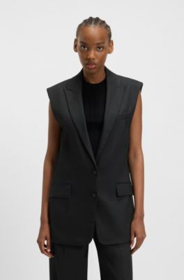 Oversized-fit sleeveless blazer in a linen blend, Black