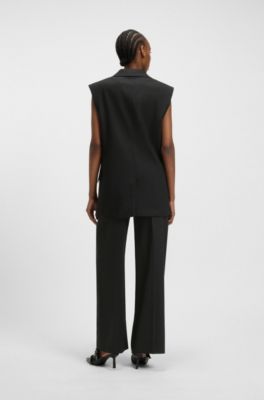 Oversized-fit sleeveless blazer in a linen blend, Black