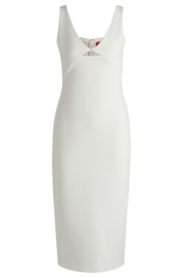 Bodycon-midikl&auml;nning med utskuren detalj, Vit