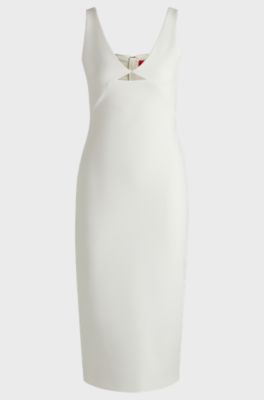 Bodycon midi-jurk met cut-out-detail, Wit