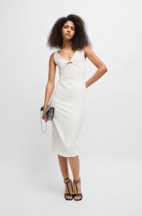 Robe mi-longue ajustée à découpes, Blanc
