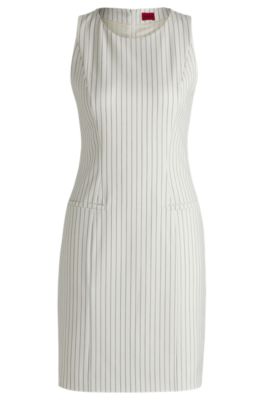 Pinstripe shift dress in stretch fabric, White Patterned