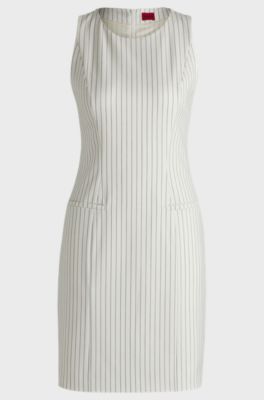 Pinstripe shift dress in stretch fabric, White Patterned