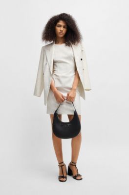 Pinstripe shift dress in stretch fabric, White Patterned