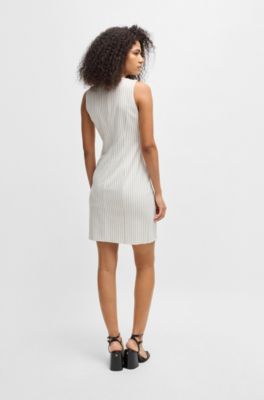Pinstripe shift dress in stretch fabric, White Patterned