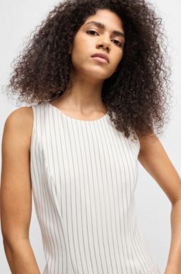 Pinstripe shift dress in stretch fabric, White Patterned