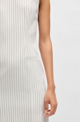 Pinstripe shift dress in stretch fabric, White Patterned