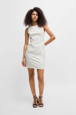 Pinstripe shift dress in stretch fabric, White Patterned