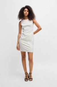 Robe droite en tissu stretch à rayures tennis, Blanc à motif