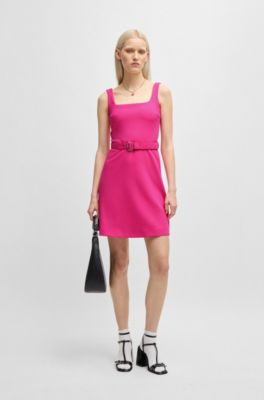 Belted dress with wide straps, Pink