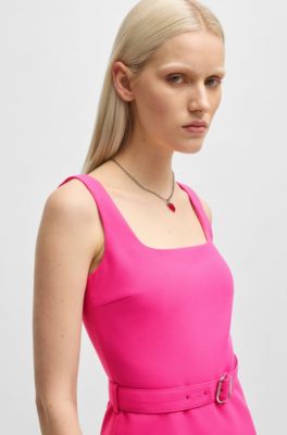 Belted dress with wide straps, Pink