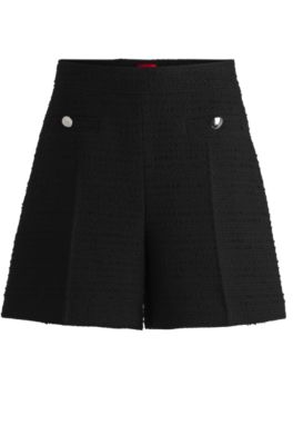 Boucl&eacute; shorts with stacked-logo buttons, Black
