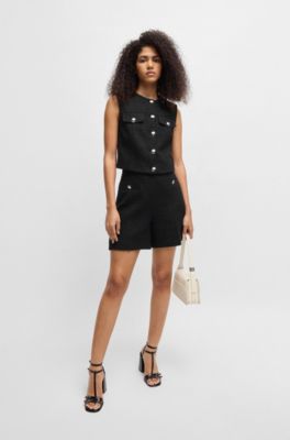 Boucl&eacute; shorts with stacked-logo buttons, Black