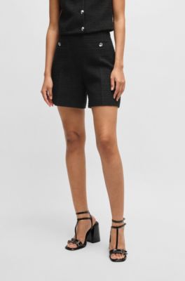 Boucl&eacute; shorts with stacked-logo buttons, Black