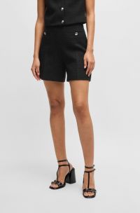 Shorts aus Bouclé mit Stack-Logo-Knöpfen, Schwarz