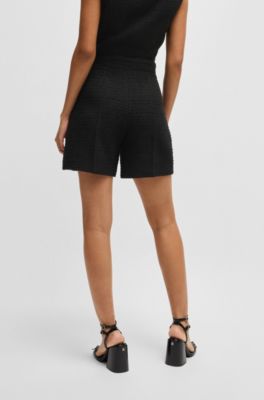 Boucl&eacute; shorts with stacked-logo buttons, Black