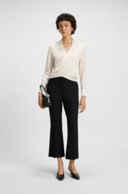 Wrap-front blouse in stretch silk, White