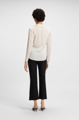 Wrap-front blouse in stretch silk, White