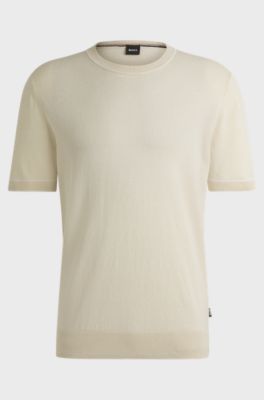 Linen-blend knit sweatshirt with tipping, Natural