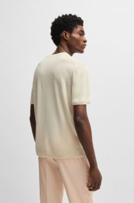 Sweatshirt i h&oslash;rblanding med striber i kanterne, Naturlig