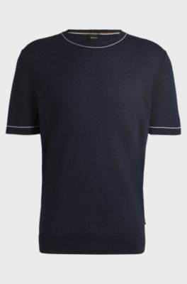 Linen-blend knit sweatshirt with tipping, Dark Blue