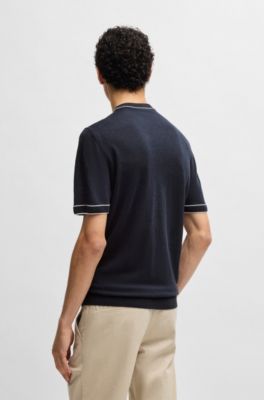 Linen-blend knit sweatshirt with tipping, Dark Blue