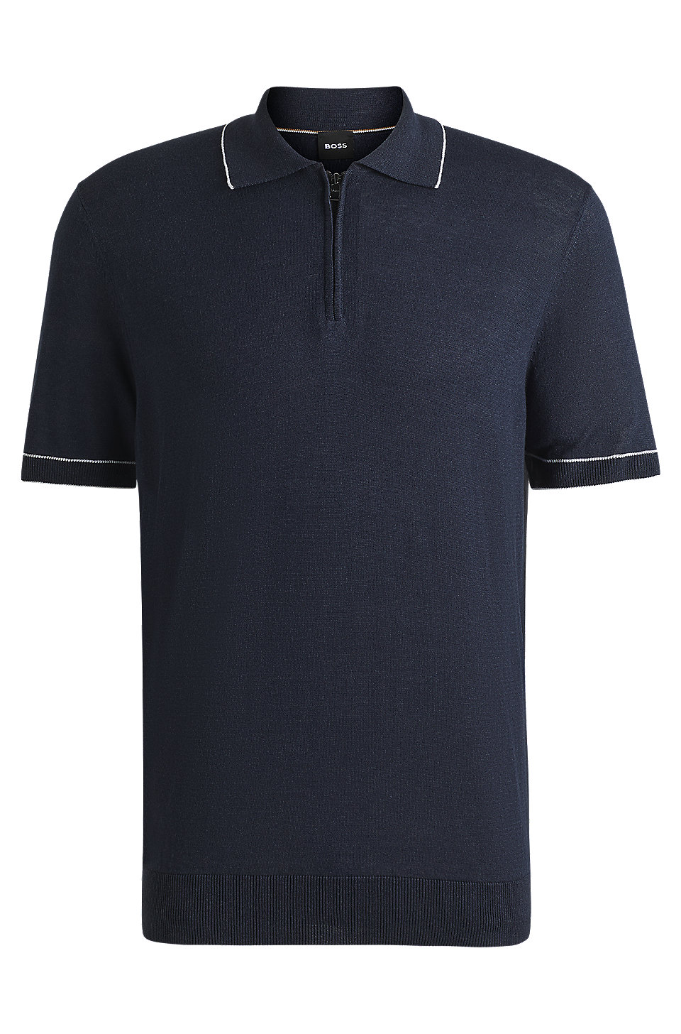 BOSS - Linen-blend knit sweater with zip placket - Dark Blue BOSS - Linen-blend knit sweater with zip placket - Dark Blue